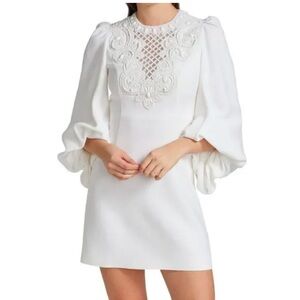 ANDREW GN Lattice Ruffle Puff-Sleeve Minidress Size FR34/US2